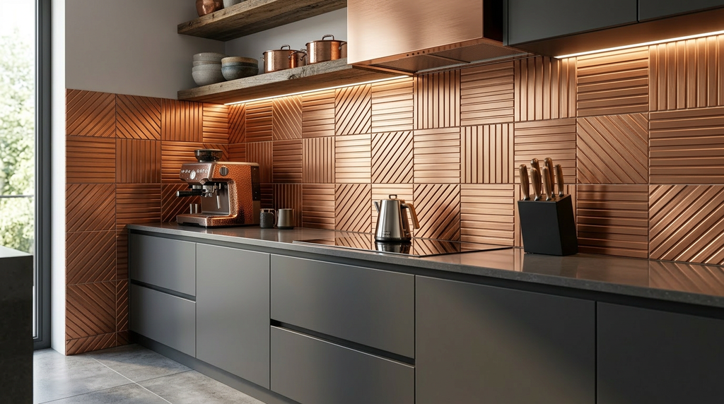 Metallfliesen Stripes – 6 handgefertigte dekorative Fliesen