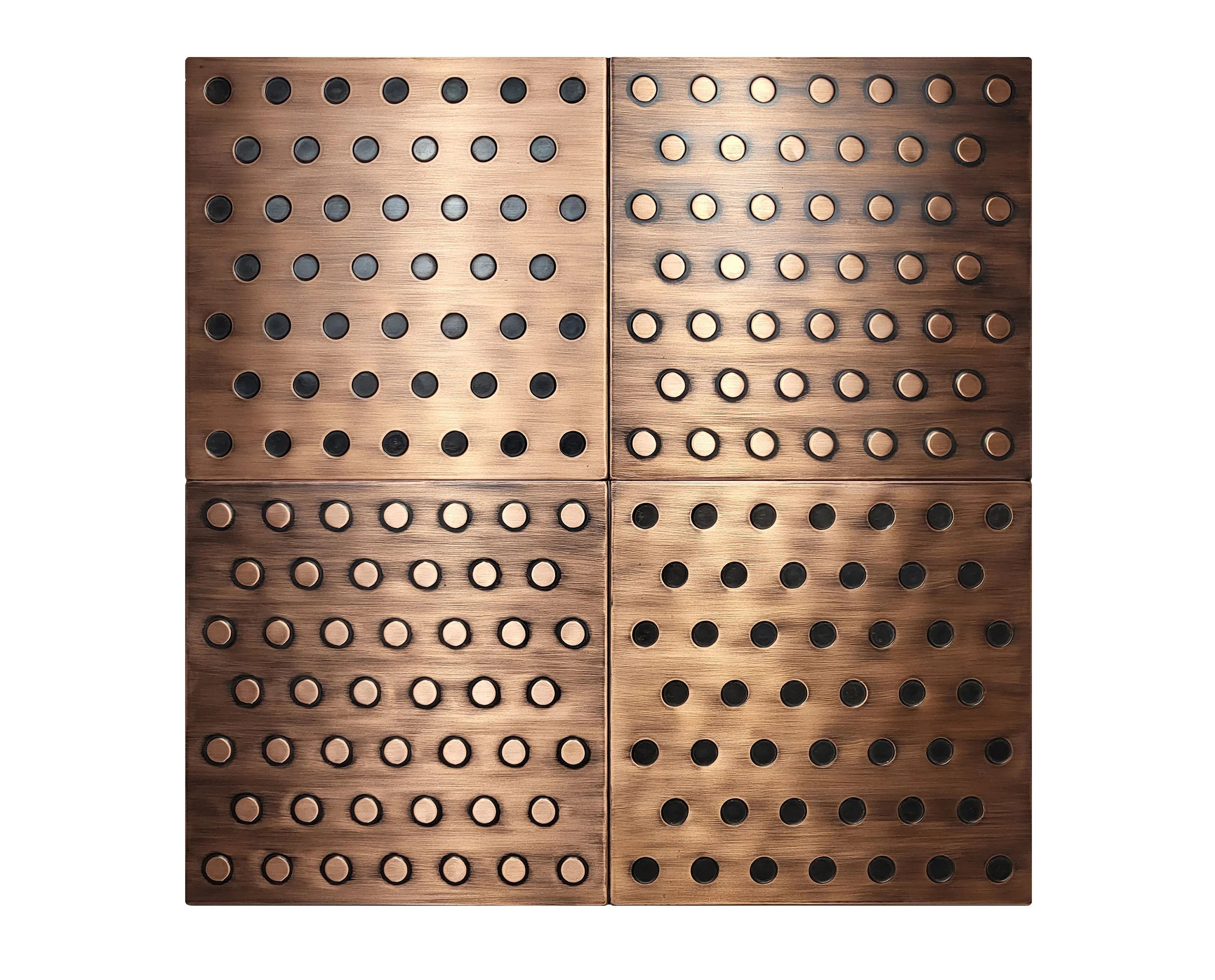 Zestaw czterech miedzianych płytek Polka Dots z geometrycznym wzorem okręgów