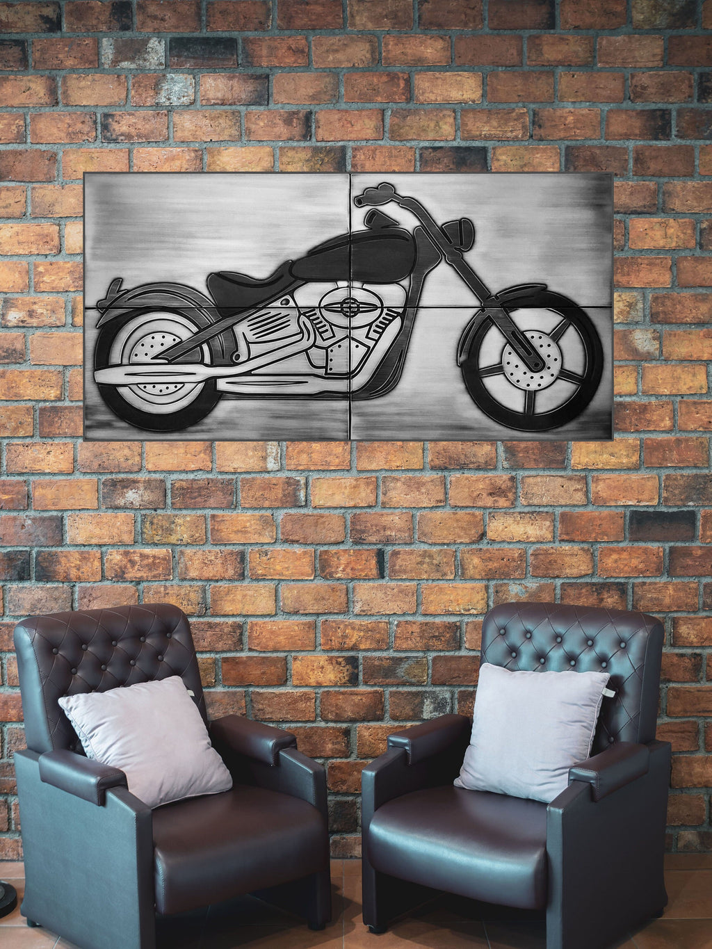 Klasyczny Motocykl - Zestaw 4 Kafli – metalowy dekor ścienny nad kuchenką
