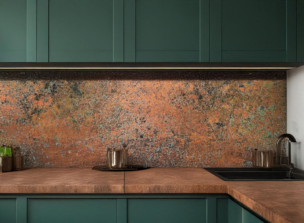 Miedziany backsplash do kuchni w stylu industrialnym