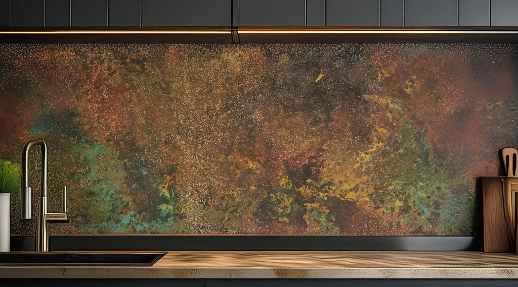 Savage Copper Bloom – artystyczny panel miedziany przy kominku
