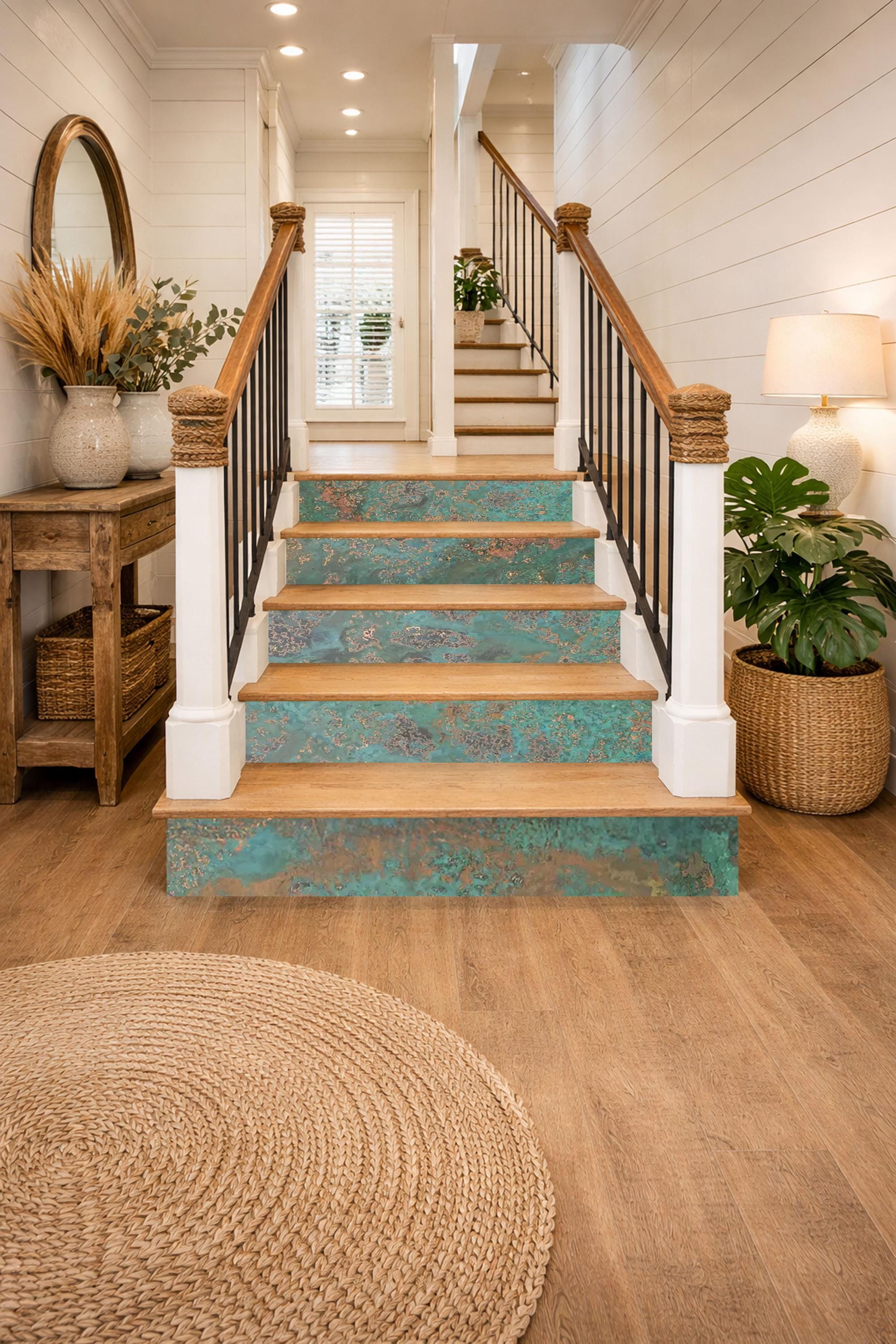 Elegant Real Metal Stair Risers – Handcrafted Copper, Brass or Stainless Steel – Patinated Surface – Decorative Stair Accents – Easy Install