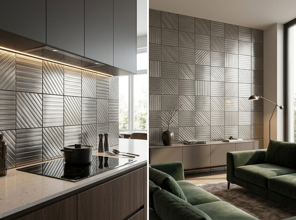Metallfliesen Stripes – 6 handgefertigte dekorative Fliesen