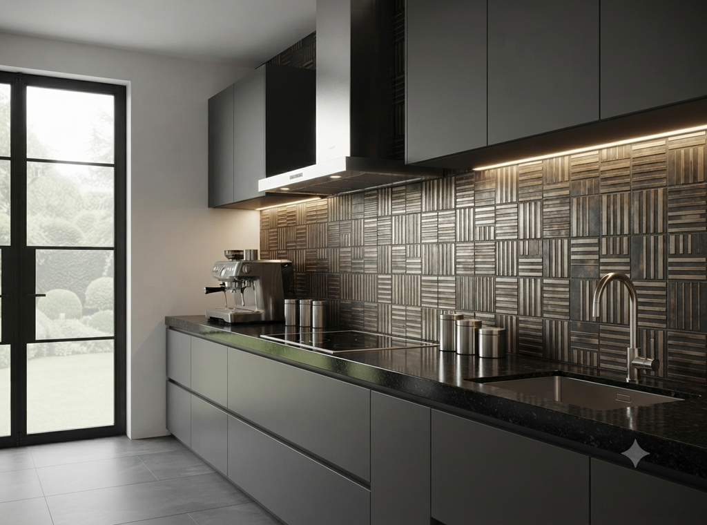 Metallfliese Parquet – handgefertigte dekorative Wandfliese