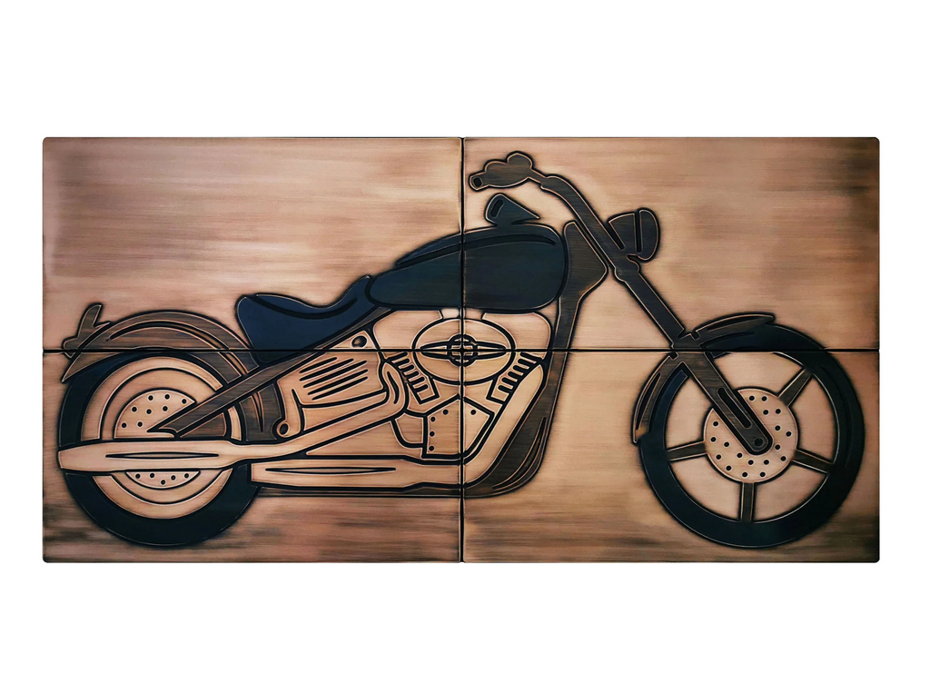 Klasyczny Motocykl - Zestaw 4 Kafli | Kafle artystyczne z metalu