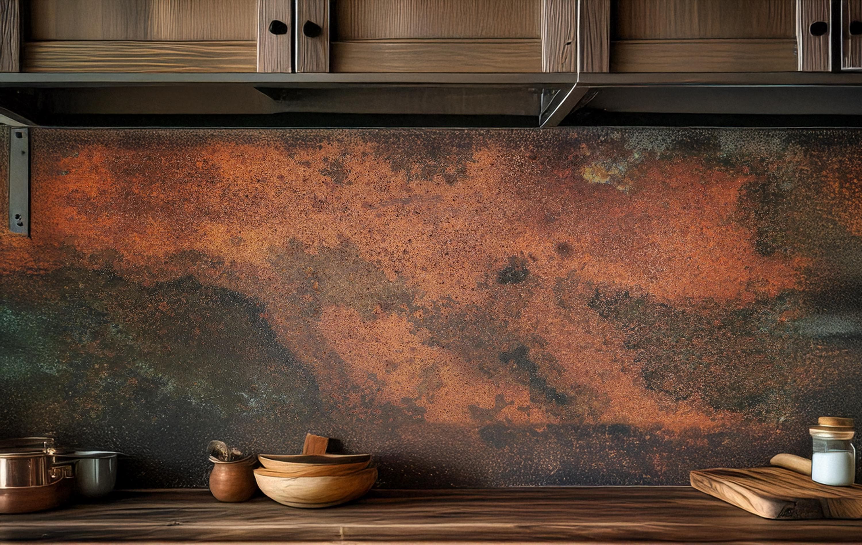 Real Copper Backsplash Panel – Handmade Metal Wall Art for Kitchen – Rustic Patina Finish – Eternal Copper Inferno – Artisan Accent Panel