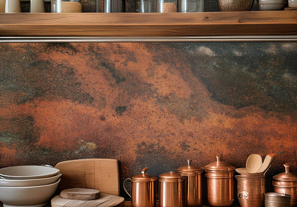 Real Copper Backsplash Panel – Handmade Metal Wall Art for Kitchen – Rustic Patina Finish – Eternal Copper Inferno – Artisan Accent Panel
