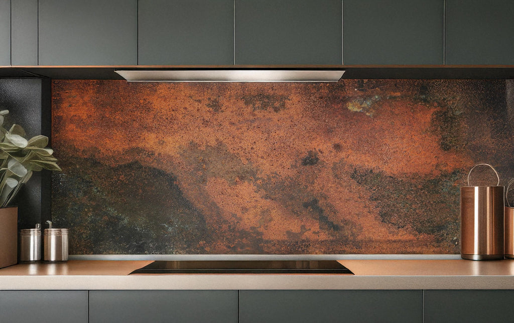 Real Copper Backsplash Panel – Handmade Metal Wall Art for Kitchen – Rustic Patina Finish – Eternal Copper Inferno – Artisan Accent Panel