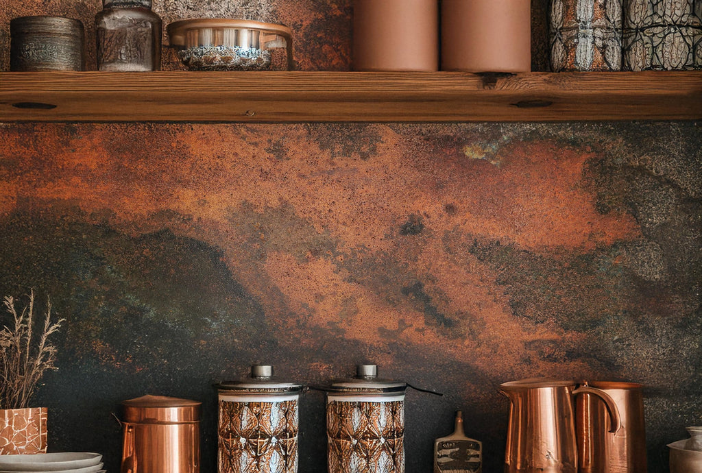 Real Copper Backsplash Panel – Handmade Metal Wall Art for Kitchen – Rustic Patina Finish – Eternal Copper Inferno – Artisan Accent Panel