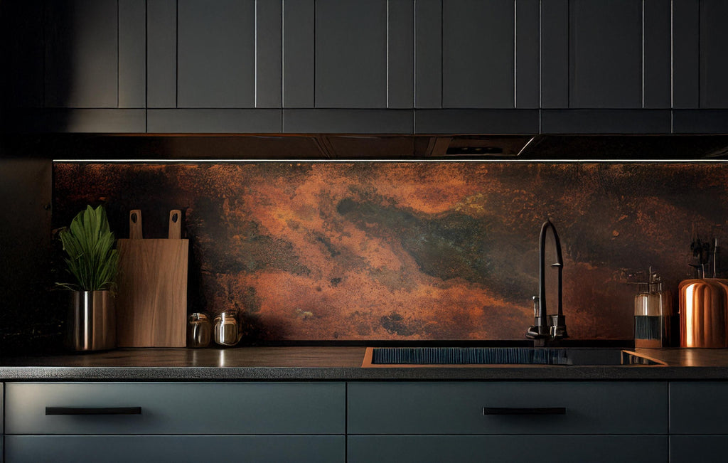 Real Copper Backsplash Panel – Handmade Metal Wall Art for Kitchen – Rustic Patina Finish – Eternal Copper Inferno – Artisan Accent Panel