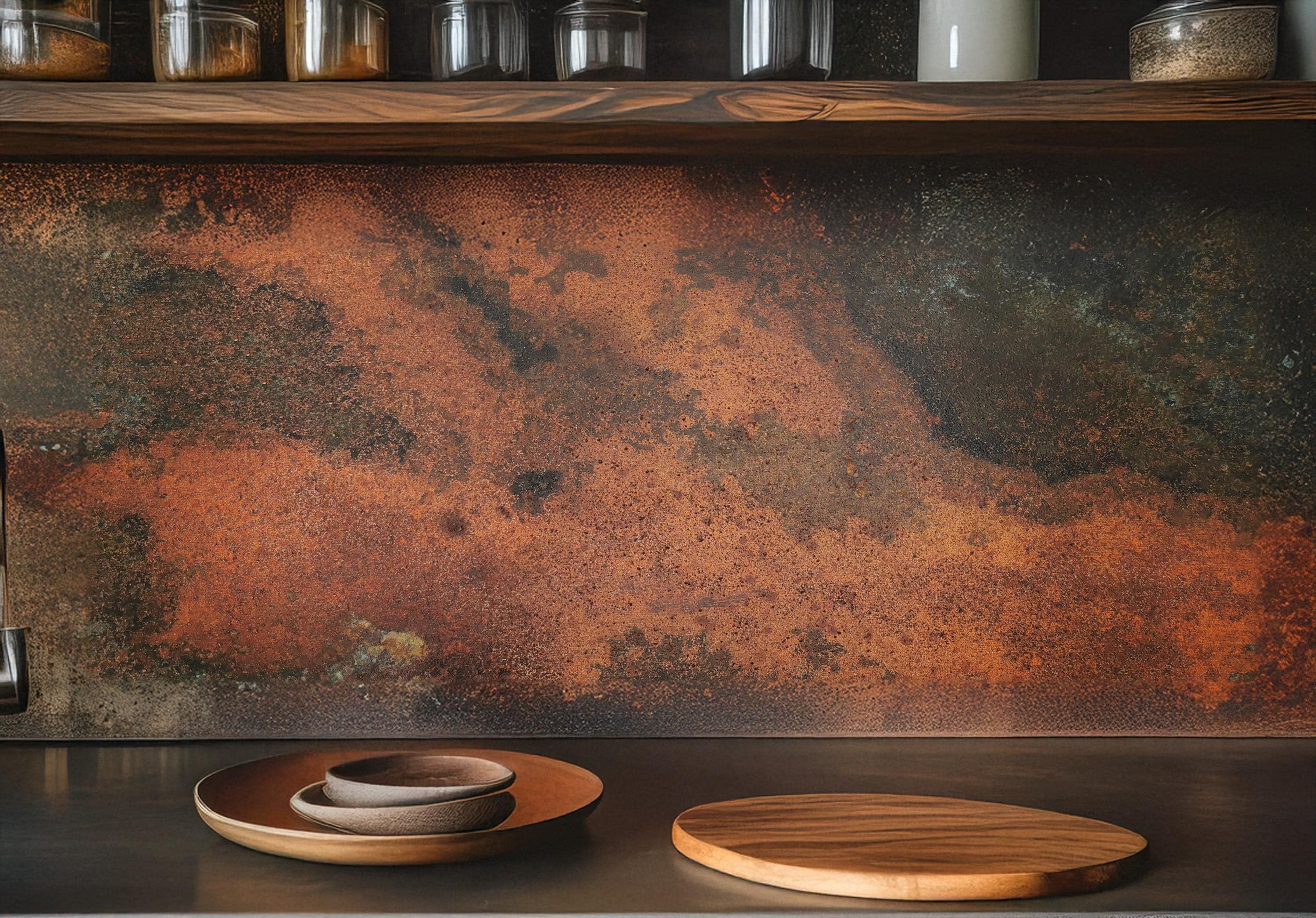 Real Copper Backsplash Panel – Handmade Metal Wall Art for Kitchen – Rustic Patina Finish – Eternal Copper Inferno – Artisan Accent Panel