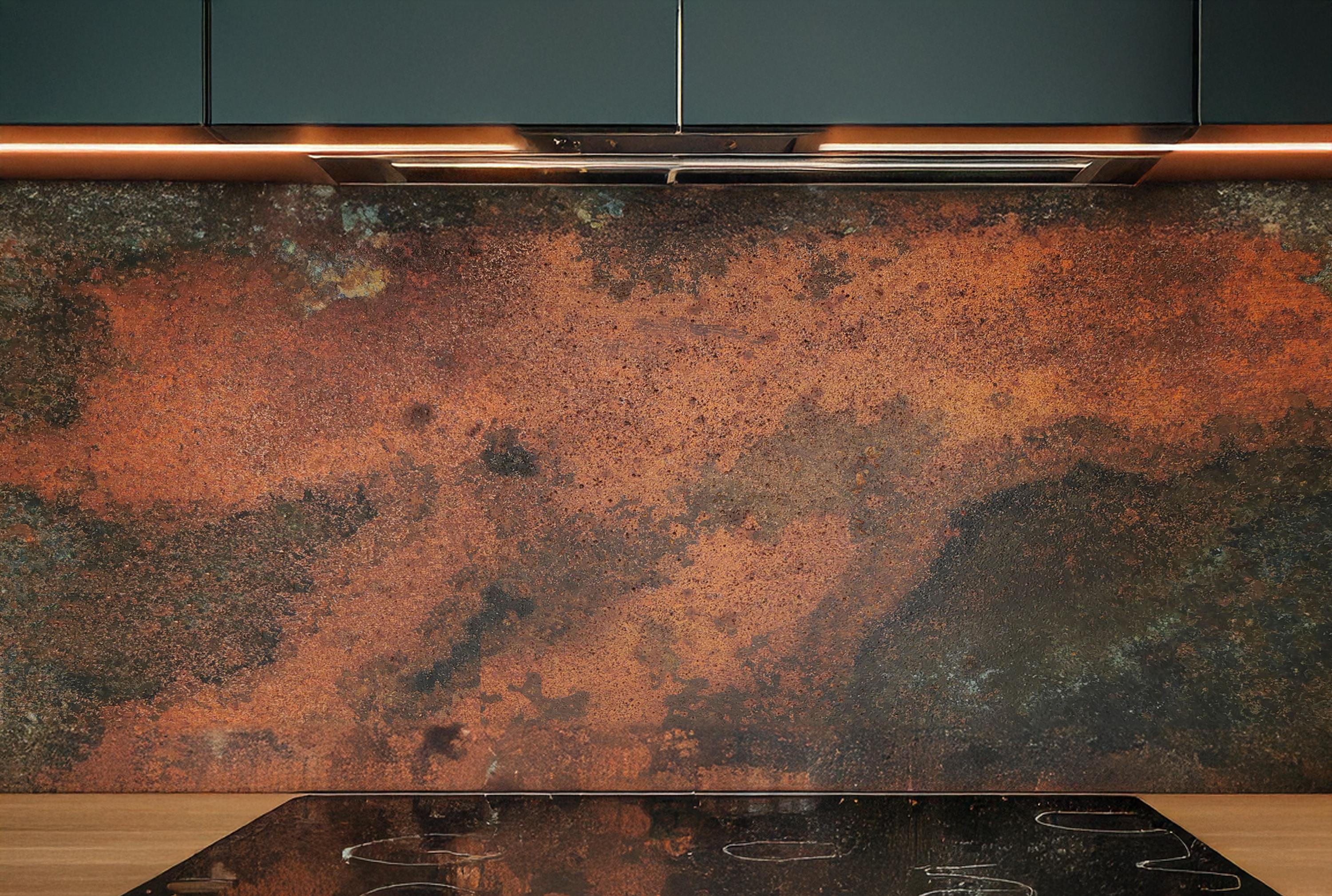 Real Copper Backsplash Panel – Handmade Metal Wall Art for Kitchen – Rustic Patina Finish – Eternal Copper Inferno – Artisan Accent Panel