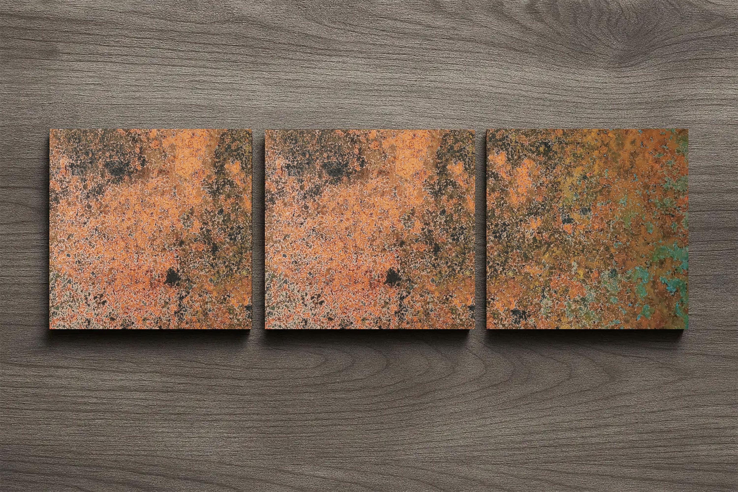 Zestaw 3 paneli z prawdziwej miedzi z patyną Mystic Copper Nebula