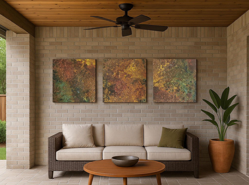 Real Copper Wall Art – 3 Panel Patina Metal Artwork – Savage Copper Bloom – Modern Rustic Statement Decor Wall Hanging