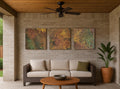 Real Copper Wall Art – 3 Panel Patina Metal Artwork – Savage Copper Bloom – Modern Rustic Statement Decor Wall Hanging