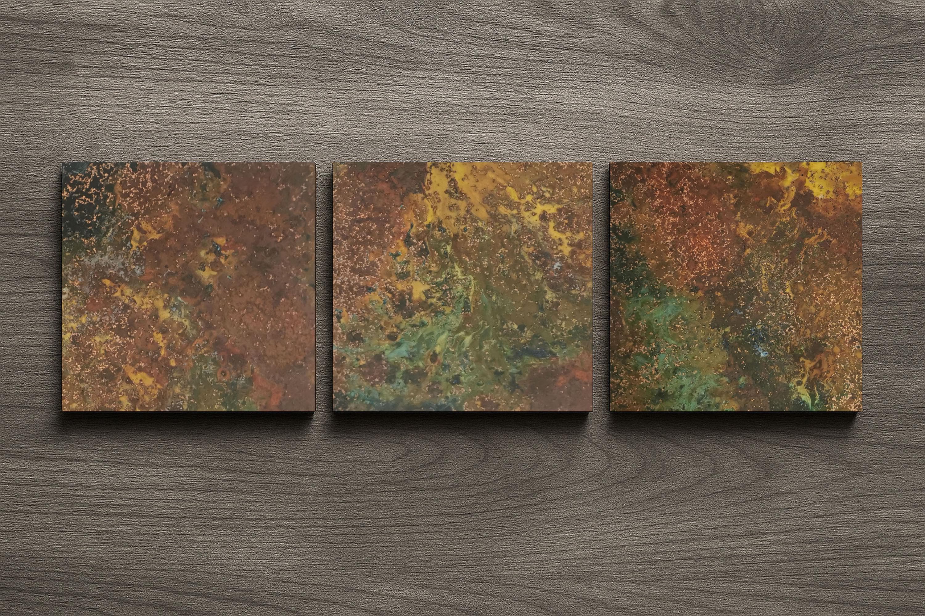 Real Copper Wall Art – 3 Panel Patina Metal Artwork – Savage Copper Bloom – Modern Rustic Statement Decor Wall Hanging