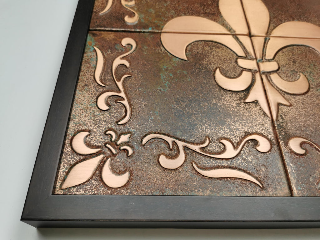 Fleur de Lis Wall Art – Framed Copper Tile Decor – Handmade French Gift for Her – Ready to Hang Luxury Home Accent