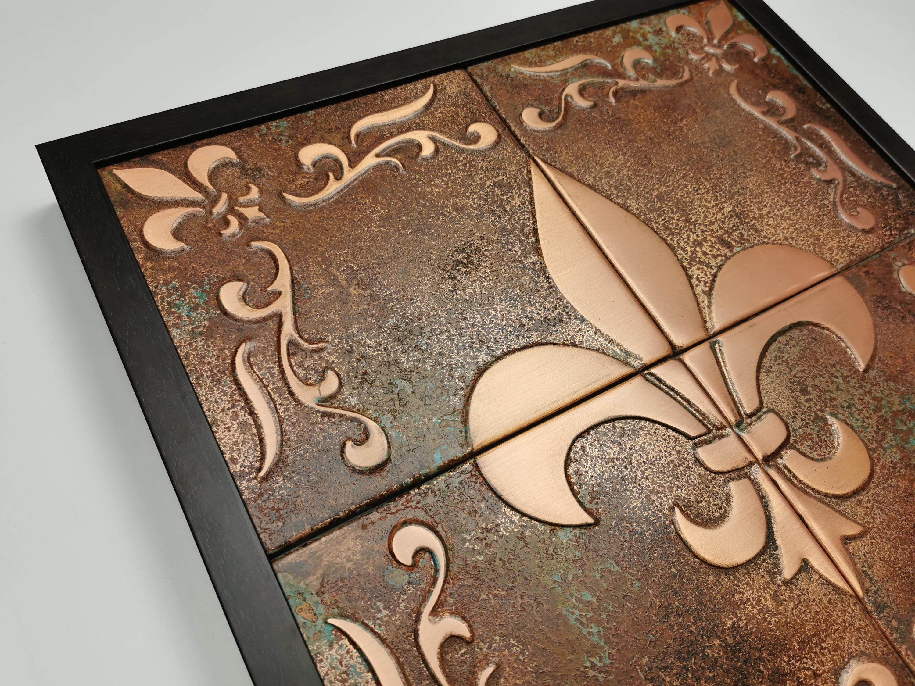Fleur de Lis Wall Art – Framed Copper Tile Decor – Handmade French Gift for Her – Ready to Hang Luxury Home Accent