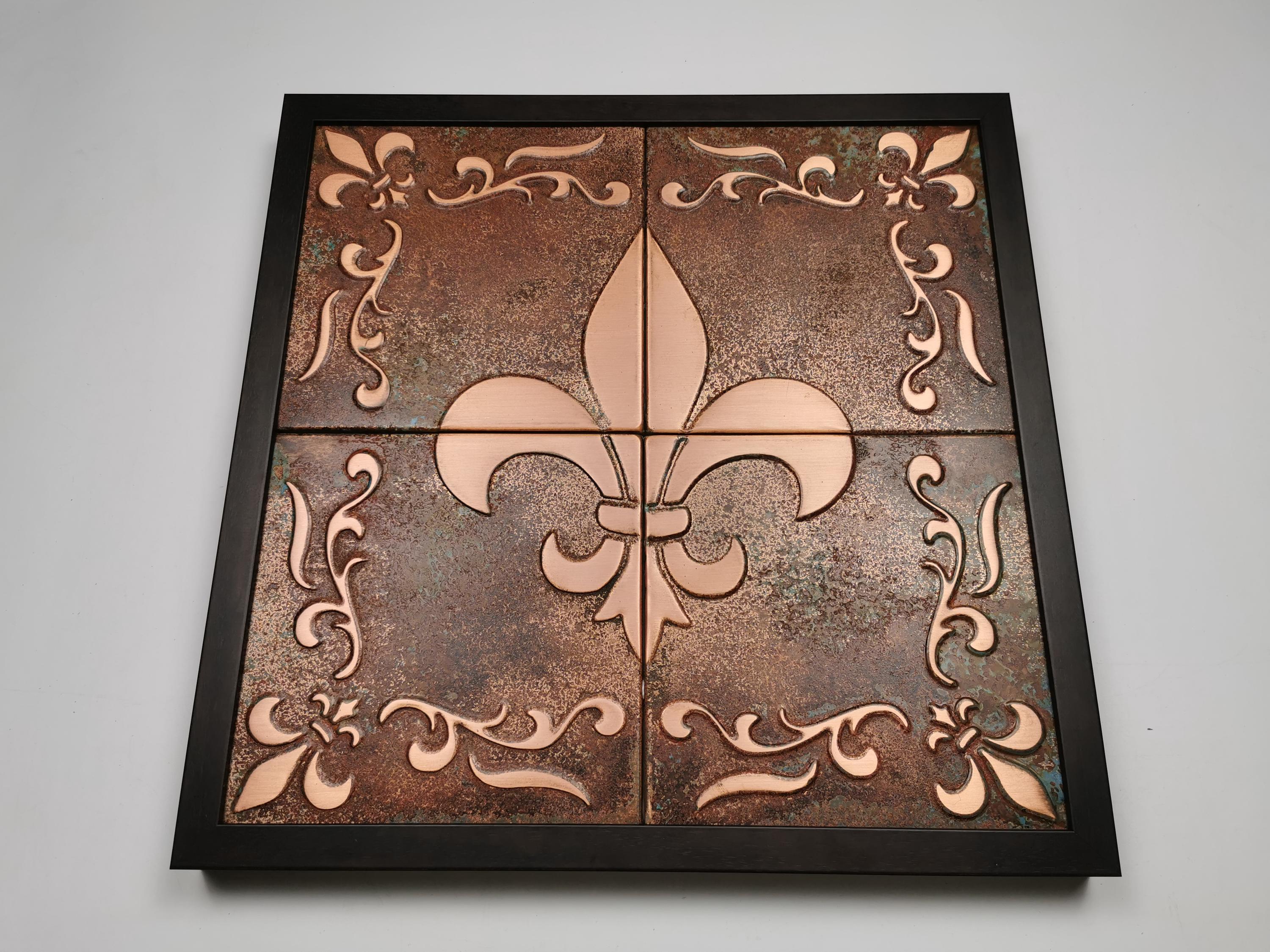 Fleur de Lis Wall Art – Framed Copper Tile Decor – Handmade French Gift for Her – Ready to Hang Luxury Home Accent