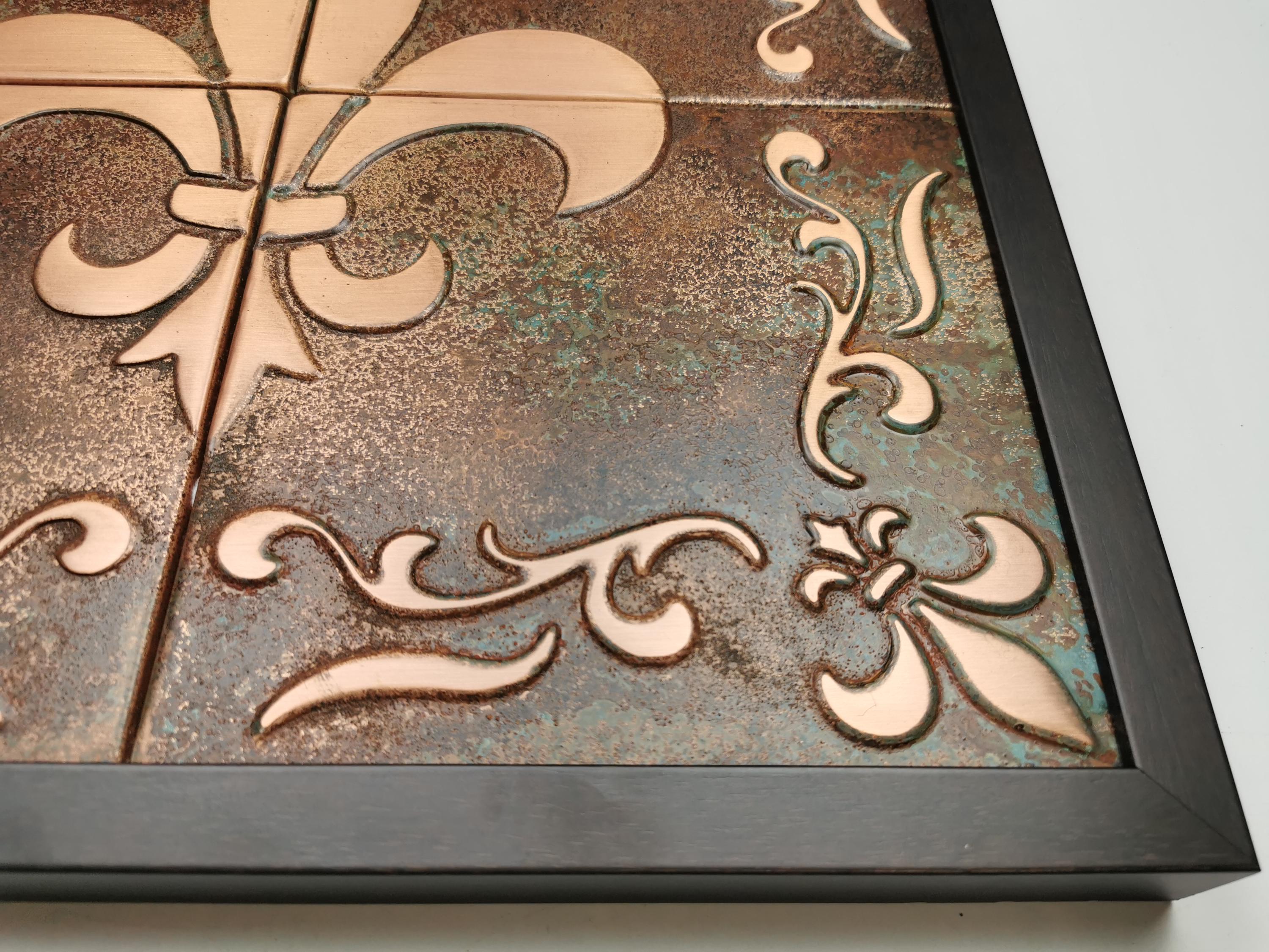 Fleur de Lis Wall Art – Framed Copper Tile Decor – Handmade French Gift for Her – Ready to Hang Luxury Home Accent