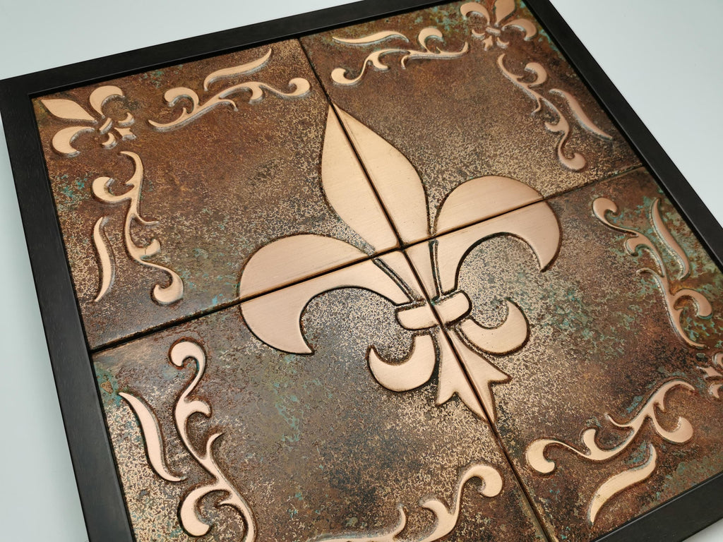 Fleur de Lis Wall Art – Framed Copper Tile Decor – Handmade French Gift for Her – Ready to Hang Luxury Home Accent