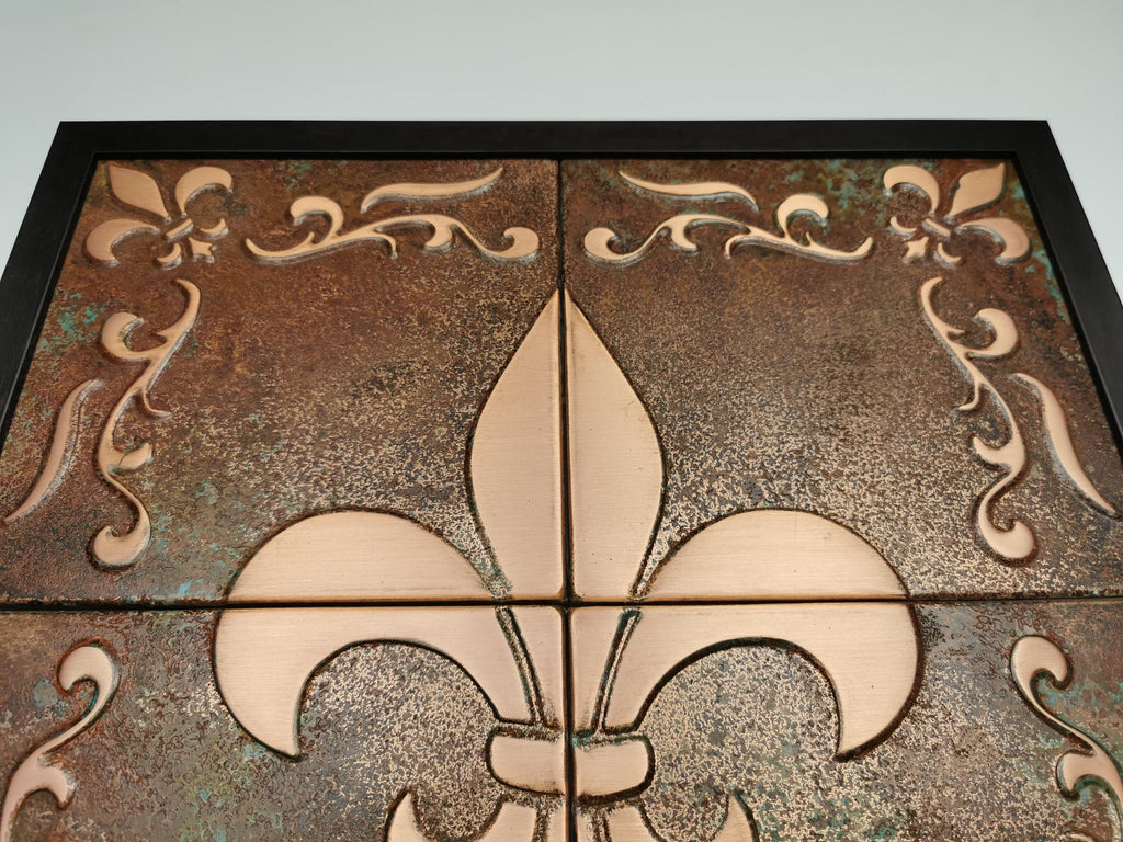 Fleur de Lis Wall Art – Framed Copper Tile Decor – Handmade French Gift for Her – Ready to Hang Luxury Home Accent