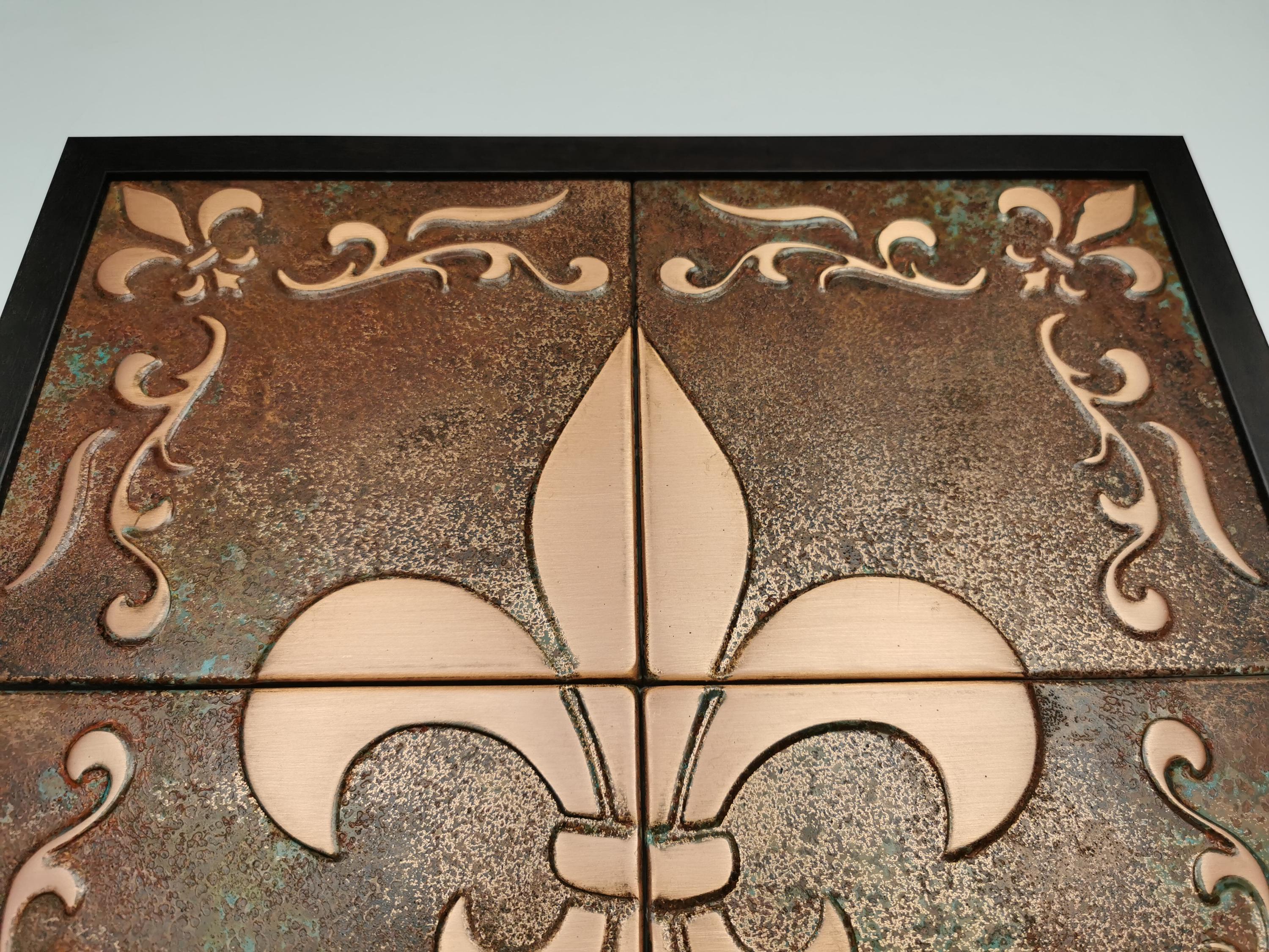 Fleur de Lis Wall Art – Framed Copper Tile Decor – Handmade French Gift for Her – Ready to Hang Luxury Home Accent